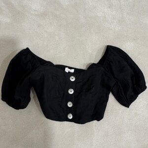 Olivaceous Black Button-Up Crop Top